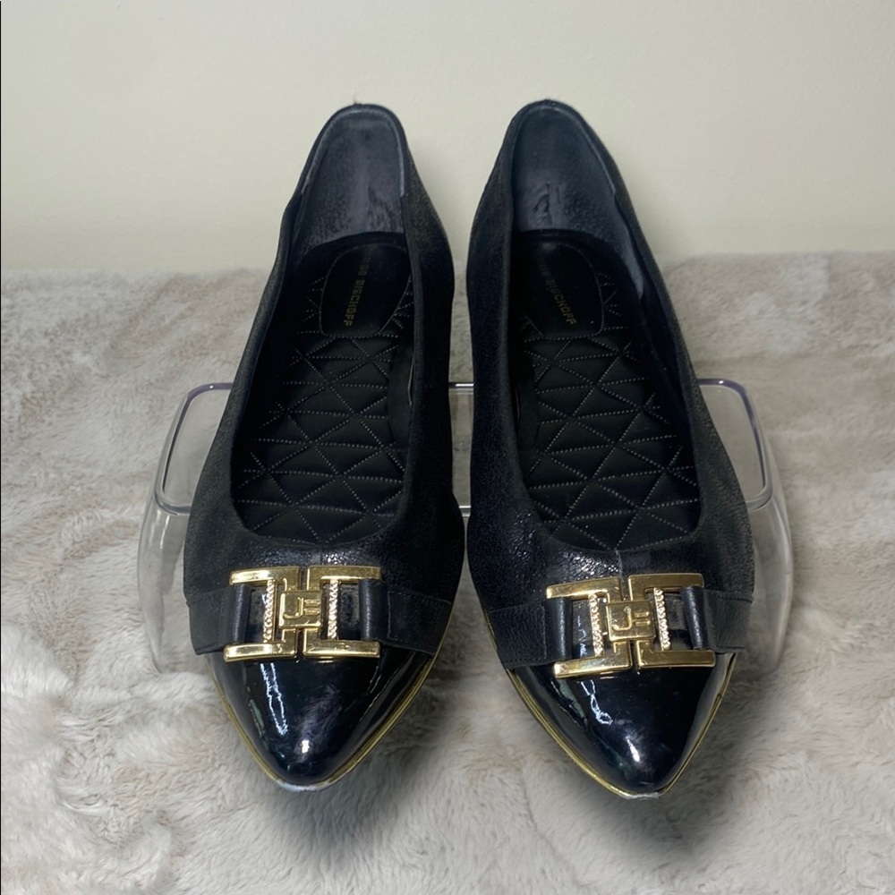 Black and Gold Ballet Flats with Pointed Toe - Picture 2 of 9